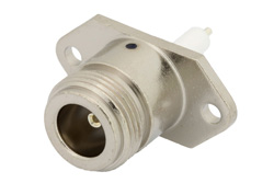 PE44079 - N メス コネクタ、はんだ接続、2ホールパネルマウント、ピンターミナル、1.0インチ穴間隔