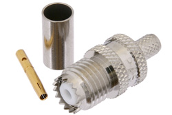 PE44083 - Mini UHF メス コネクタ、圧着/はんだ接続、RG55、RG141、RG142、RG223、RG400