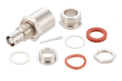 PE44105 - MHV メス バルクヘッドマウントコネクタ、クランプ/はんだ接続、RG213、RG214、RG8、RG9、RG11、RG225、RG393