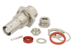 PE44106 - MHV メス バルクヘッドマウントコネクタ、クランプ/はんだ接続、RG55、RG58、RG141、RG142、RG223、RG303、RG400、PE-C195、PE-P195、LMR-195