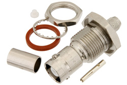 PE44110 - MHV メス バルクヘッドマウントコネクタ、圧着/はんだ接続、RG59、RG62、RG71