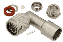 PE44171 - 75 Ω TNC オス 直角コネクタ、クランプ/はんだ接続、RG59、RG62、RG71