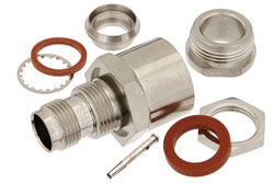 PE44174 - 75 Ω TNC メス バルクヘッドマウントコネクタ、クランプ/はんだ接続、RG11、RG216、.480インチD穴