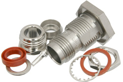 PE44175 - 75 Ω TNC メス バルクヘッドマウントコネクタ、クランプ/はんだ接続、RG59、RG62、RG71、.480インチD穴