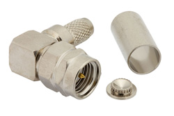 PE44187 - 逆ネジ SMA オス 直角コネクタ、圧着/はんだ接続、RG58