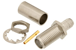 PE4420 - SMA メス バルクヘッドマウントコネクタ、圧着/はんだ接続、RG58、.235インチD穴