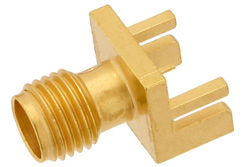 PE44208 - SMA メス コネクタ、はんだ接続、.047インチエンドランチPCB、.375インチx.500インチ端子