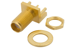 PE44211 - SMA メス バルクヘッドマウントコネクタ、はんだ接続、.042インチエンドランチPCB、.250インチ直径、.030インチ直径