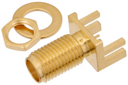 PE44214 - SMA メス バルクヘッドマウントコネクタ、はんだ接続、.062インチエンドランチPCB、.250インチ直径、.375インチx.500インチ端子