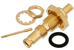 PE44256 - 1.0/2.3 ジャック バルクヘッドマウントコネクタ、はんだ接続、PE-SR405AL、PE-SR405FL、RG405、.235インチD穴