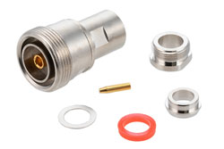 PE44283 - 7/16 DIN メス コネクタ、クランプ/はんだ接続、RG213、RG214、RG8、RG225、RG393