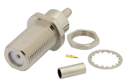 PE44326 - 75 Ω F メス バルクヘッドマウントコネクタ、圧着/はんだ接続、RG179、RG187、.380インチDD穴