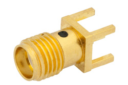 PE44342 - SMA メス コネクタ、はんだ接続、スルーホールPCB、.200インチx.067インチ穴間隔