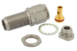 PE44346 - 2.4mm メス バルクヘッドマウントコネクタ、クランプ/はんだ接続、PE-SR405AL、PE-SR405FL、PE-SR405FLJ、PE-SR405TN、RG405、.252インチD穴