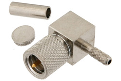 PE44356 - 10-32 オス 直角コネクタ、圧着/はんだ接続、RG178、RG196