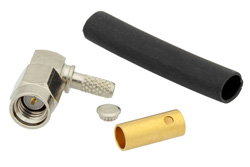 PE44401 - SSMA オス 直角コネクタ、はんだ接続、RG174、RG316、RG188