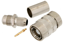 PE44442 - 75 Ω SMBポジティブスナップ プラグ コネクタ、圧着/はんだ接続、RG59、RG62