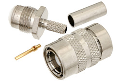 PE44443 - 75 Ω SMBポジティブスナップ プラグ コネクタ、圧着/はんだ接続、RG179、RG187