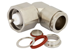 PE44449 - LC オス 直角コネクタ、クランプ/はんだ接続、RG218