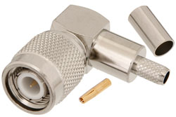 PE4451 - TNC オス 直角コネクタ、圧着/圧着接続、RG58、RG303、RG141、PE-C195、PE-P195、LMR-195、.195インチ