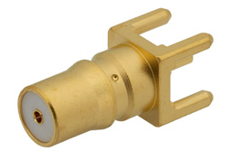 PE44512 - QMA メス コネクタ、はんだ接続、スルーホールPCB