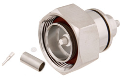 PE44536 - 7/16 DIN オス コネクタ、圧着/はんだ接続、PE-C195、PE-P195、RG58、RG141、RG303、LMR-195、.195インチ