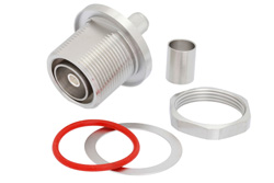 PE44550 - 7/16 DIN メス バルクヘッドマウントコネクタ、圧着/はんだ接続、.400インチ、LMR-400、LMR-400-DB、LMR-400-UF、PE-B405、PE-C400、PE-B400、1.161インチDD穴