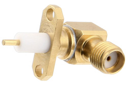 PE44593 - SMA メス 直角コネクタ、はんだ接続、2ホールパネルマウント、ピンターミナル、.481インチ穴間隔