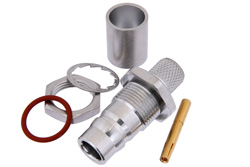 PE44607 - QN メス バルクヘッドマウントコネクタ、圧着/はんだ接続、RG213、RG215、.500インチ直径