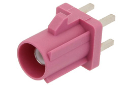 PE44649H - FAKRA プラグ コネクタ、はんだ接続、スルーホールPCB、紫色