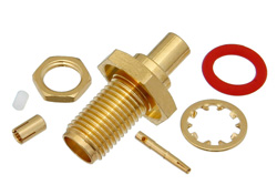 PE44657 - SMA メス バルクヘッドマウントコネクタ、圧着/はんだ接続、PE-C100、RG178、RG196、.235インチD穴