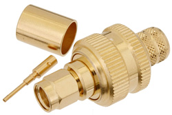 PE44666 - 逆極性 SMA オス コネクタ、圧着/はんだ接続、PE-C400、PE-B400、PE-B405、LMR-400、LMR-400-DB、LMR-400-UF、.400インチ