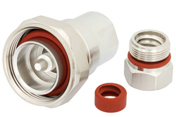 PE44732 - 7/16 DIN オス 低PIMコネクタ、クランプ/ノンソルダー端子接続、1/2インチらせん状、1/2インチ超フレキ、1/2インチらせん状、PE-1/2SFHC、IP67準拠