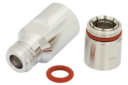 PE44737 - N メス 低PIMコネクタ、クランプ/ノンソルダー端子接続、PE-1/2FAC、1/2インチフレキ、1/2インチ環状、IP67準拠