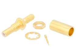 PE44842 - SSMB ジャック バルクヘッドマウントコネクタ、圧着/はんだ接続、RG316-DS、RG188-DS、.126インチD穴