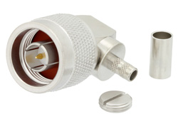 PE44844 - N オス 直角コネクタ、圧着/はんだ接続、PE-C200、LMR-200