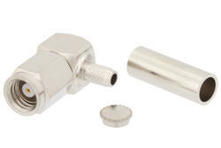 PE44876 - SMC プラグ 直角コネクタ、圧着/はんだ接続、RG316-DS、RG188-DS