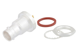 PE44890 - BNC メス バルクヘッドマウント気密シールコネクタ、はんだ接続、アイレットターミナル、IP67非嵌合時含む