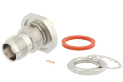 PE44898 - TNC メス バルクヘッドマウントコネクタ、はんだ接続、PE-SR405AL、PE-SR405FL、PE-SR405FLJ、PE-SR405TN、RG405、IP67準拠