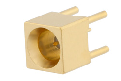 PE44910 - SMP オス スムースボアコネクタ、はんだ接続、スルーホールPCB、キャッチャーミット形.140インチピン長