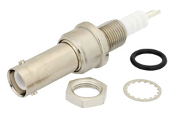 PE4500 - SHV ジャック バルクヘッドマウント気密シールコネクタ、はんだ接続、ソルダーカップターミナル、.350インチD穴