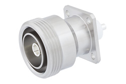 PE45000 - 7/16 DIN メス 低PIMコネクタ、はんだ接続、4ホールパネルマウント、スタブターミナル、.120インチ直径