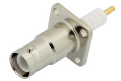 PE4501 - SHV ジャック コネクタ、はんだ接続、4ホールパネルマウント、ソルダーカップターミナル、.500インチ穴間隔