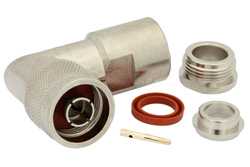 PE4502 - 75 Ω N オス 直角コネクタ、クランプ/はんだ接続、RG11、RG144、RG216