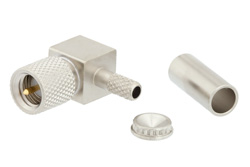 PE45032 - 10-32 オス 直角コネクタ、圧着/はんだ接続、RG316-DS、RG188-DS
