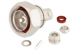 PE45037 - 7/16 DIN オス コネクタ、クランプ/はんだ接続、RG58、RG55、RG141、RG142、RG223、RG400