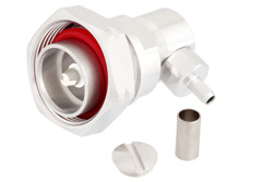 PE45046 - 7/16 DIN オス 直角コネクタ、圧着/はんだ接続、LMR-195、LMR-195-FR、PE-C195、PE-P195