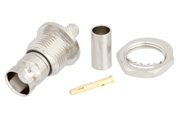 PE45064 - BNC メス バルクヘッドマウント絶縁グラウンドコネクタ、圧着/圧着接続、RG58、PE-C195、PE-P195、LMR-195