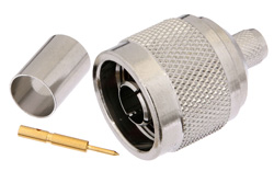 PE4508 - 75 Ω N オス コネクタ、圧着/はんだ接続、RG6、中心導体直径 0.030 インチ未満に適合