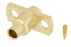 PE45127 - SMP オス プッシュオンコネクタ、はんだ接続、2ホールパネルマウント、RG405、PE-SR405FL、PE-SR405FLJ